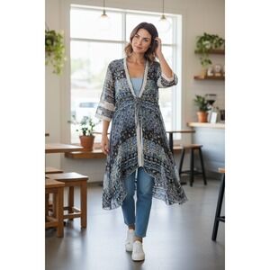 Womens NWT Soft Surroundings Floral Blue 100% Silk Dress Medium Vintage